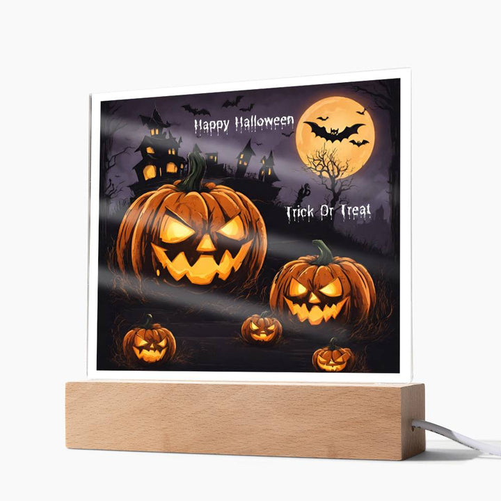 Halloween Pumpkin Square Acrylic Plaque With Night Light LED Option