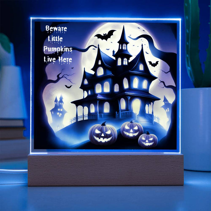 Halloween Pumpkin Square Acrylic Plaque With Night Light LED Option