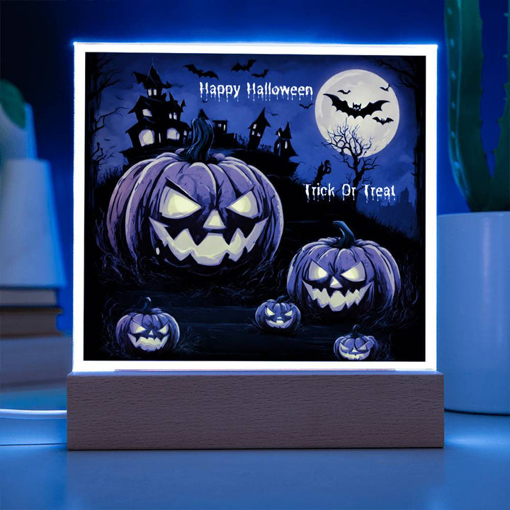 Halloween Pumpkin Square Acrylic Plaque With Night Light LED Option