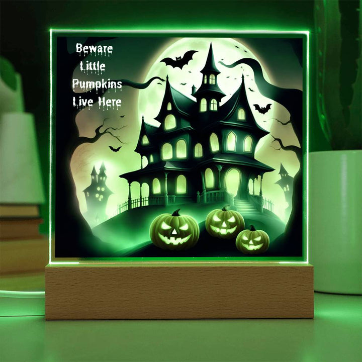 Halloween Pumpkin Square Acrylic Plaque With Night Light LED Option