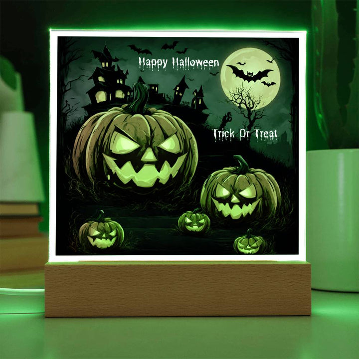 Halloween Pumpkin Square Acrylic Plaque With Night Light LED Option