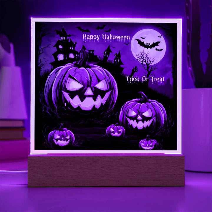 Halloween Pumpkin Square Acrylic Plaque With Night Light LED Option