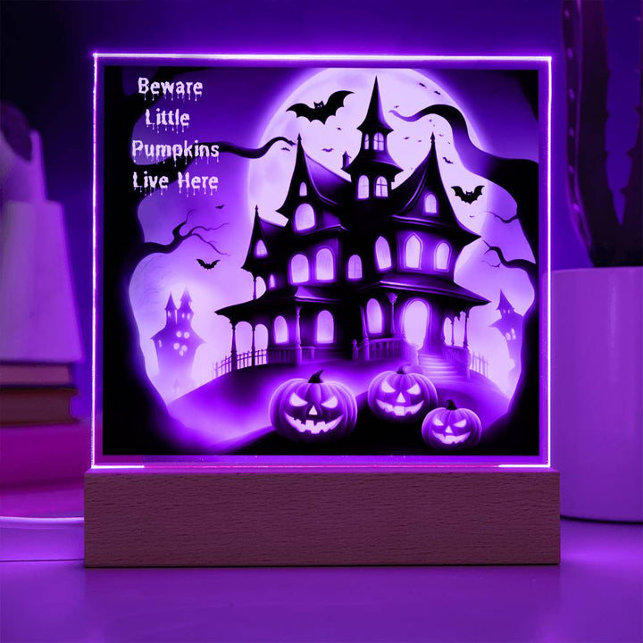 Halloween Pumpkin Square Acrylic Plaque With Night Light LED Option