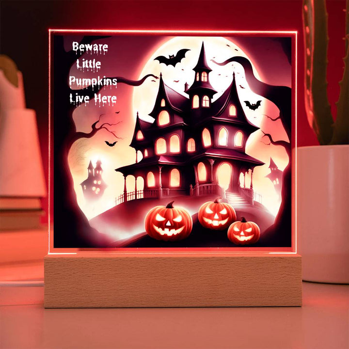 Halloween Pumpkin Square Acrylic Plaque With Night Light LED Option