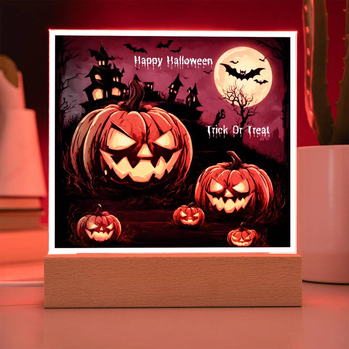 Halloween Pumpkin Square Acrylic Plaque With Night Light LED Option