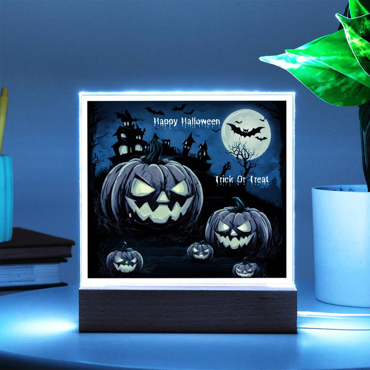 Halloween Pumpkin Square Acrylic Plaque With Night Light LED Option