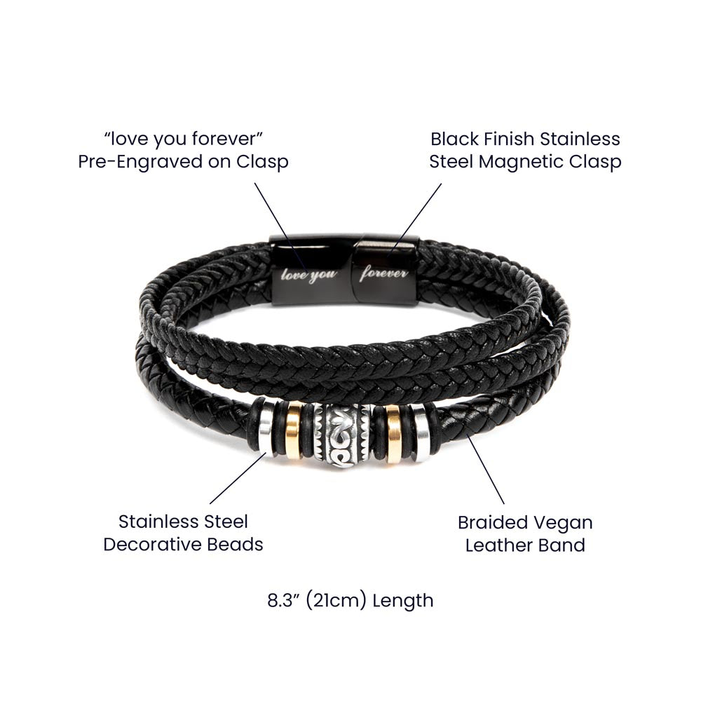 To My Dad "Love You Forever" Vegan Leather Bracelet with Message Card