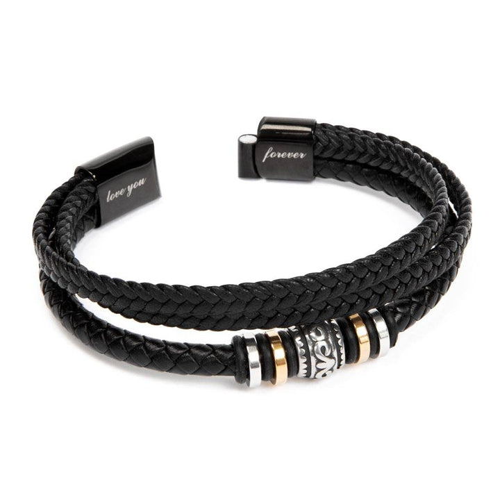 Stainless Steel and vegan leather Men's "Love You Forever" Bracelet Engraved with a heartfelt message,