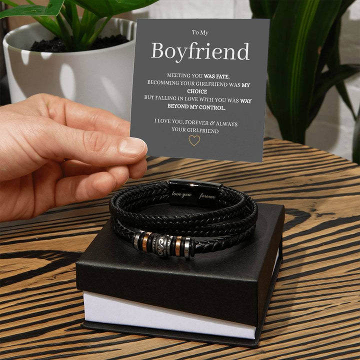 To My Boyfriend "Love You Forever" Vegan Leather Bracelet with Message Card