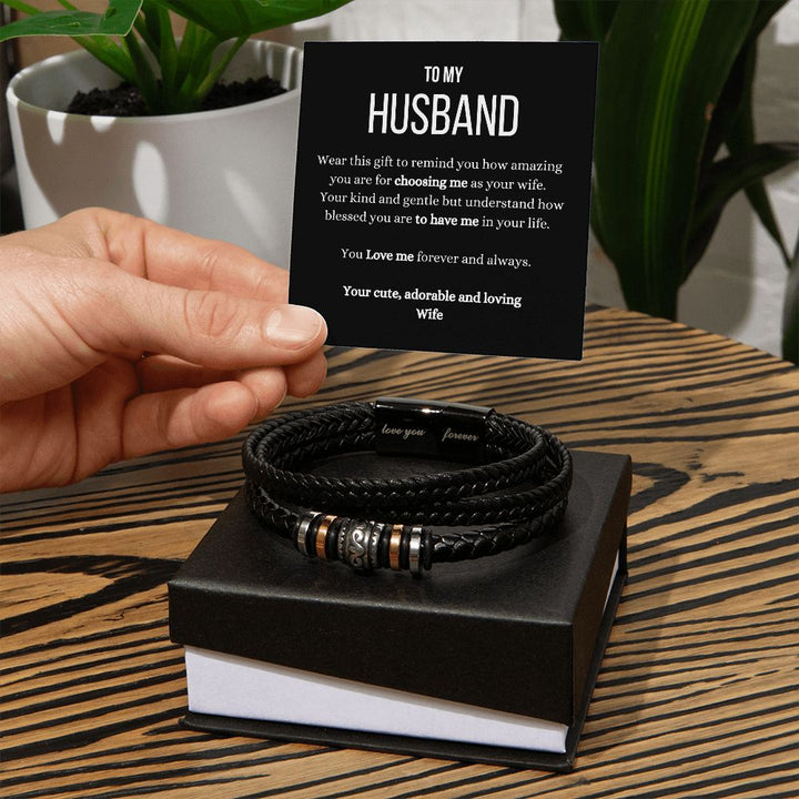 Stainless Steel and vegan leather Men's "Love You Forever" Bracelet Engraved with a heartfelt message,