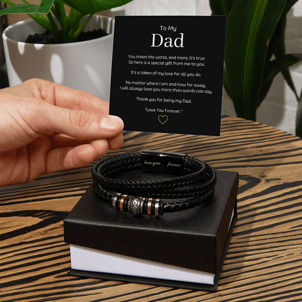 To My Dad "Love You Forever" Vegan Leather Bracelet with Message Card