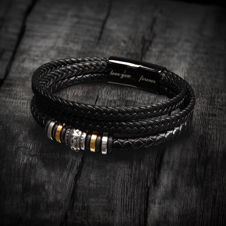 Stainless Steel and vegan leather Men's "Love You Forever" Bracelet Engraved with a heartfelt message,