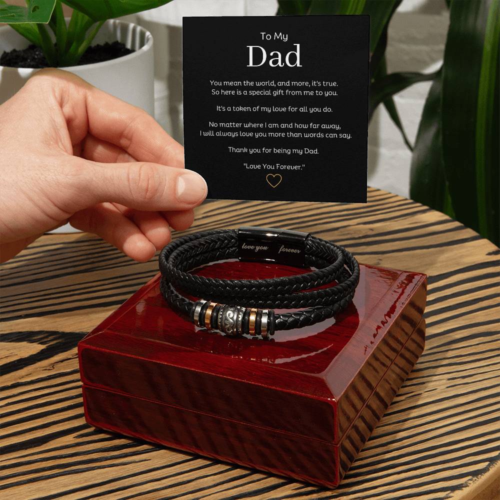 To My Dad "Love You Forever" Vegan Leather Bracelet with Message Card