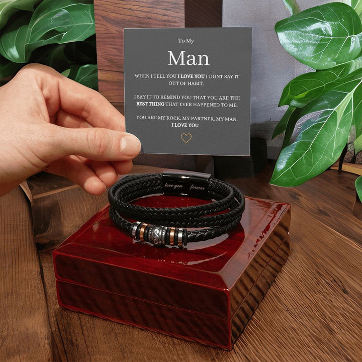 To My Man "Love You Forever" Vegan Leather Bracelet with Message Card