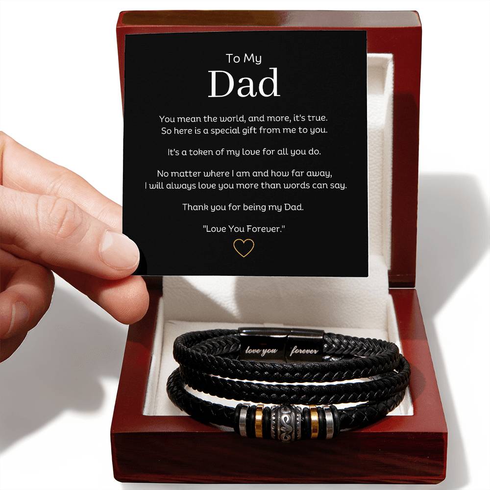 To My Dad "Love You Forever" Vegan Leather Bracelet with Message Card