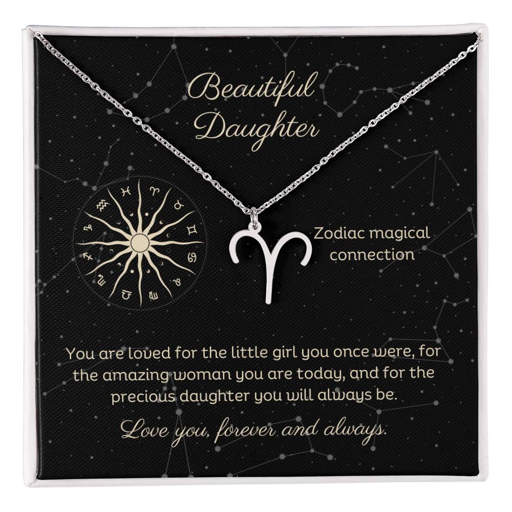 Daughter Zodiac Necklace Astrological Sign Design with message card, stainless steel or 18k gold finish