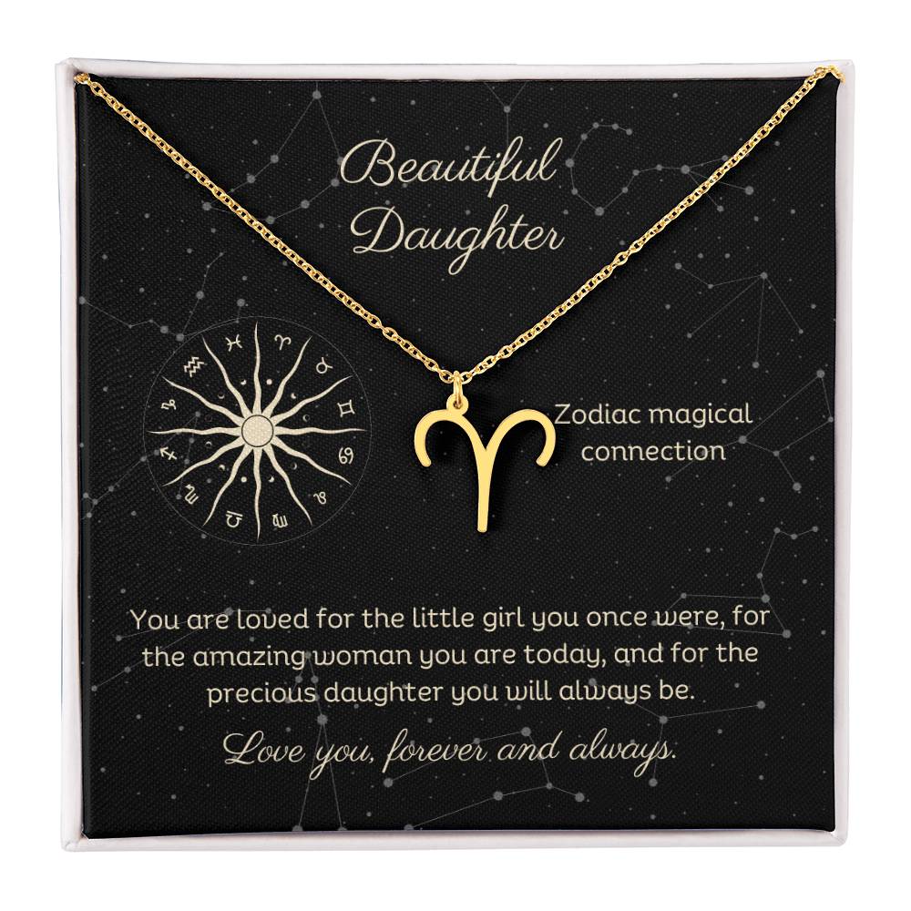 Daughter Zodiac Necklace Astrological Sign Design with message card, stainless steel or 18k gold finish