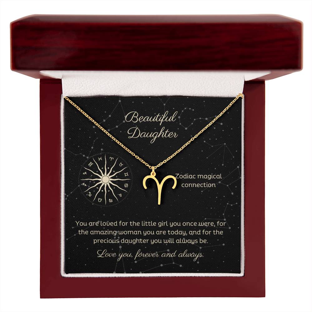 Daughter Zodiac Necklace Astrological Sign Design with message card, stainless steel or 18k gold finish