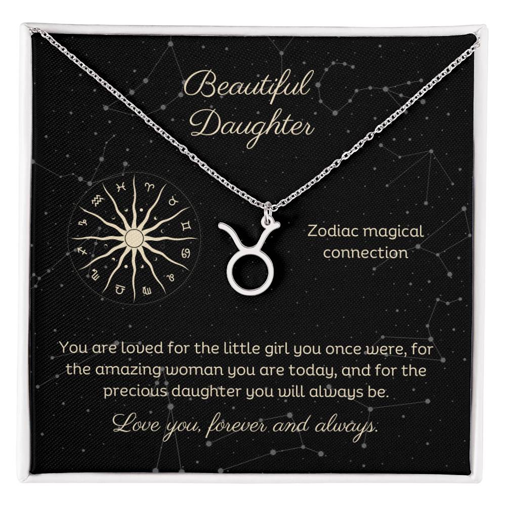 Daughter Zodiac Necklace Astrological Sign Design with message card, stainless steel or 18k gold finish