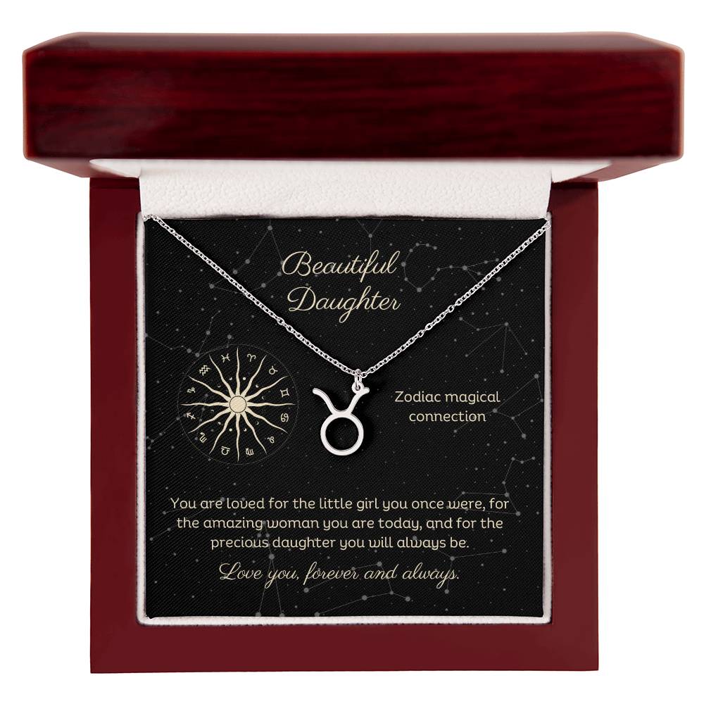 Daughter Zodiac Necklace Astrological Sign Design with message card, stainless steel or 18k gold finish