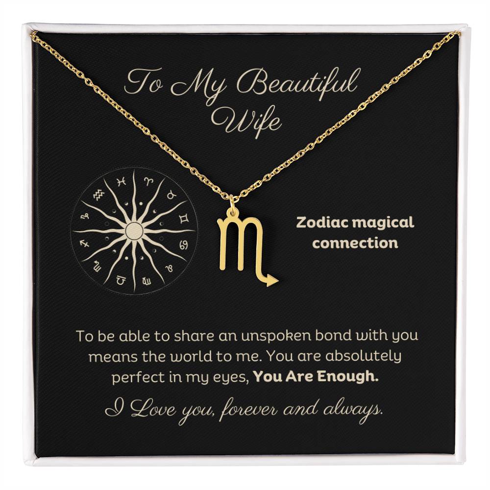 Zodiac Necklace To My Wife Astrological Sign Design with message card, stainless steel or 18k gold finish