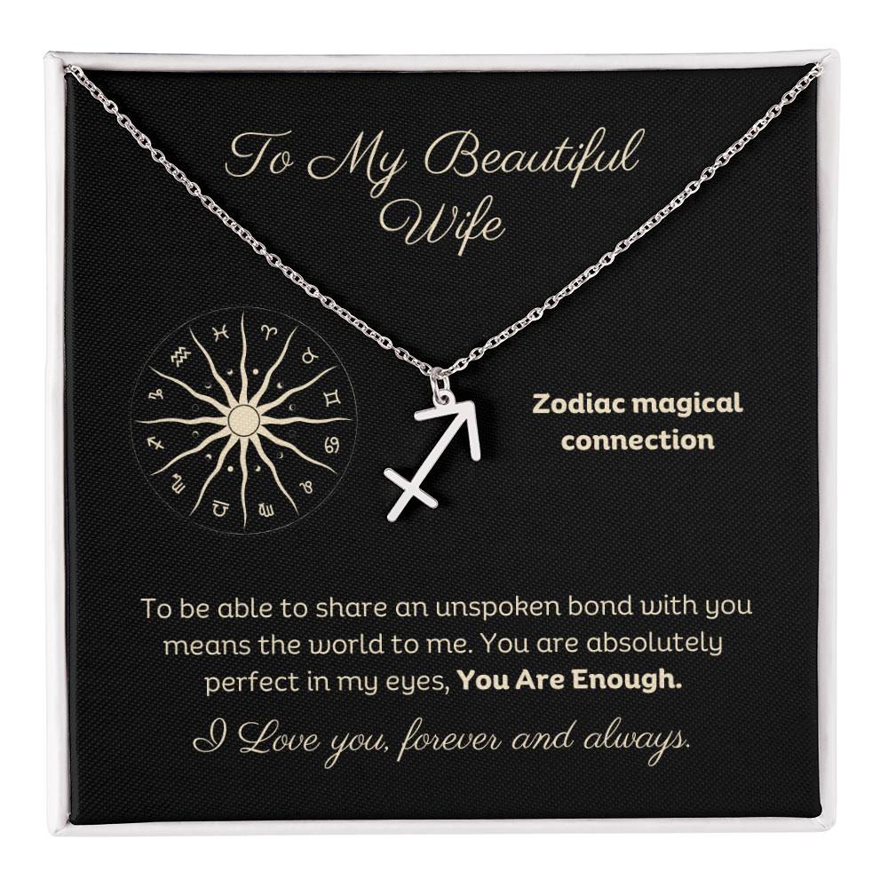 Zodiac Necklace To My Wife Astrological Sign Design with message card, stainless steel or 18k gold finish