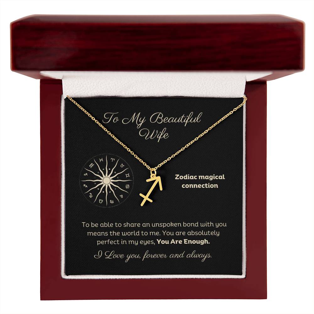 Zodiac Necklace To My Wife Astrological Sign Design with message card, stainless steel or 18k gold finish