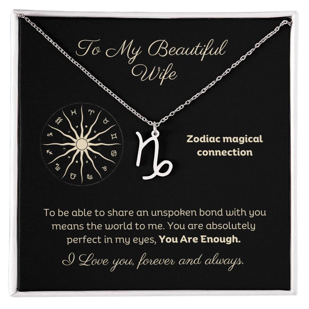 Zodiac Necklace To My Wife Astrological Sign Design with message card, stainless steel or 18k gold finish