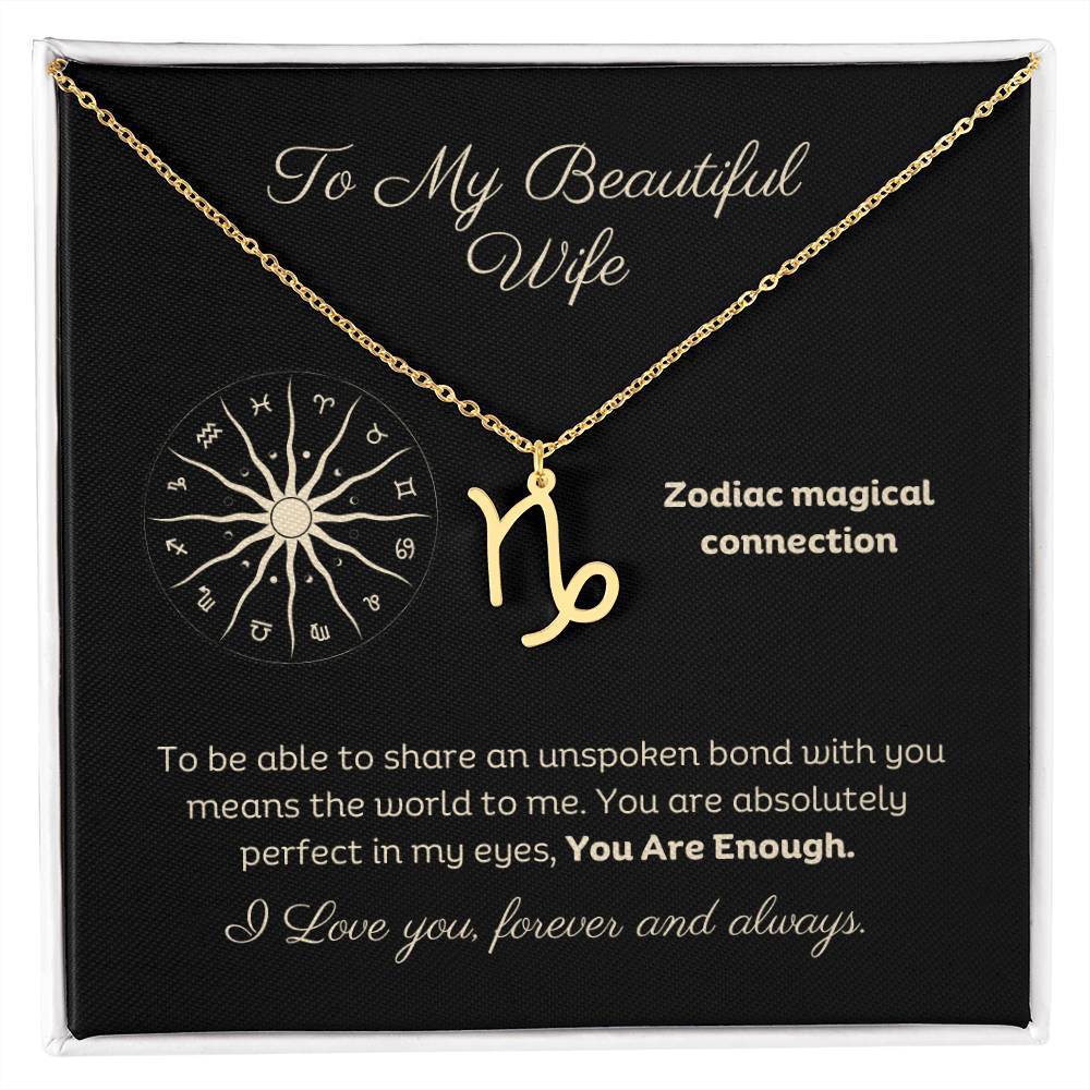 Zodiac Necklace To My Wife Astrological Sign Design with message card, stainless steel or 18k gold finish