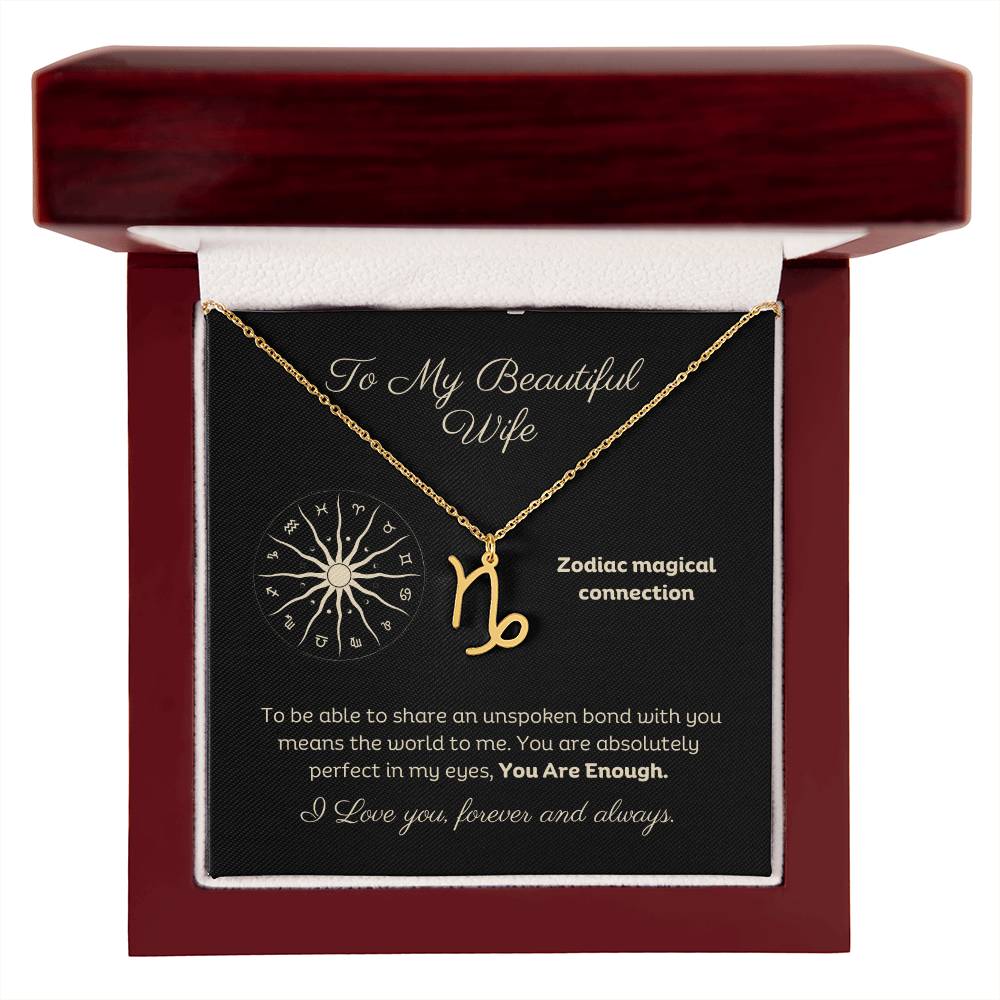 Zodiac Necklace To My Wife Astrological Sign Design with message card, stainless steel or 18k gold finish