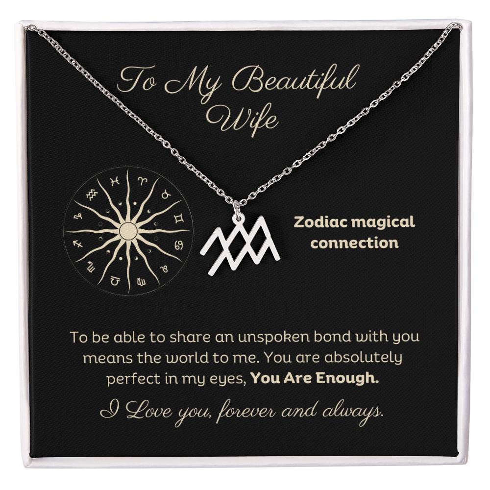 Zodiac Necklace To My Wife Astrological Sign Design with message card, stainless steel or 18k gold finish