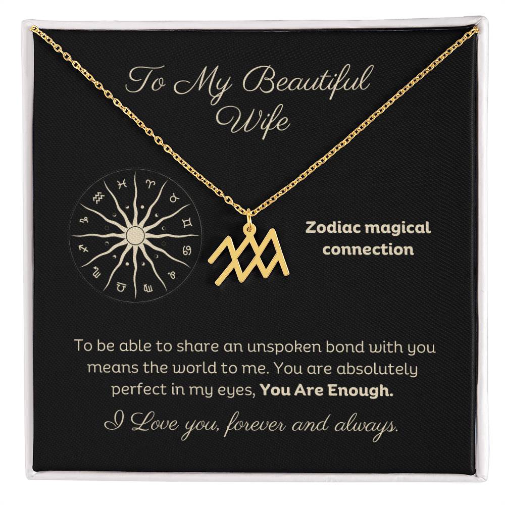 Zodiac Necklace To My Wife Astrological Sign Design with message card, stainless steel or 18k gold finish