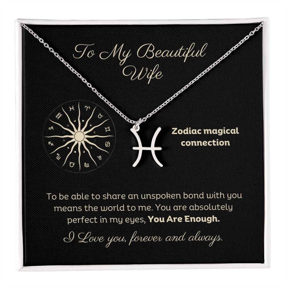 Zodiac Necklace To My Wife Astrological Sign Design with message card, stainless steel or 18k gold finish