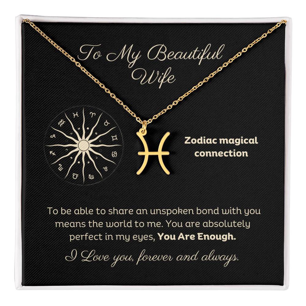 Zodiac Necklace To My Wife Astrological Sign Design with message card, stainless steel or 18k gold finish