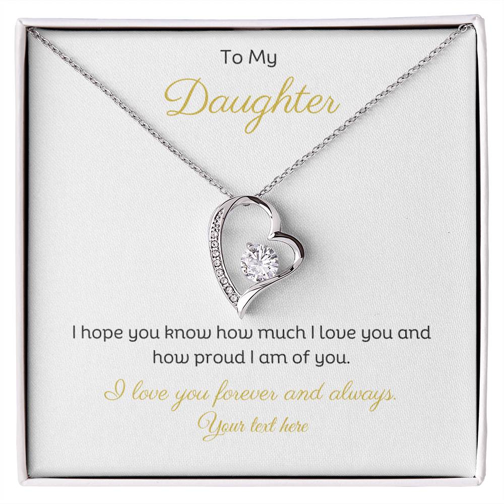 Personalised Daughter Message with Forever Love Heart Pendant Necklace 14k or 18k Gold. Add your own love from name.