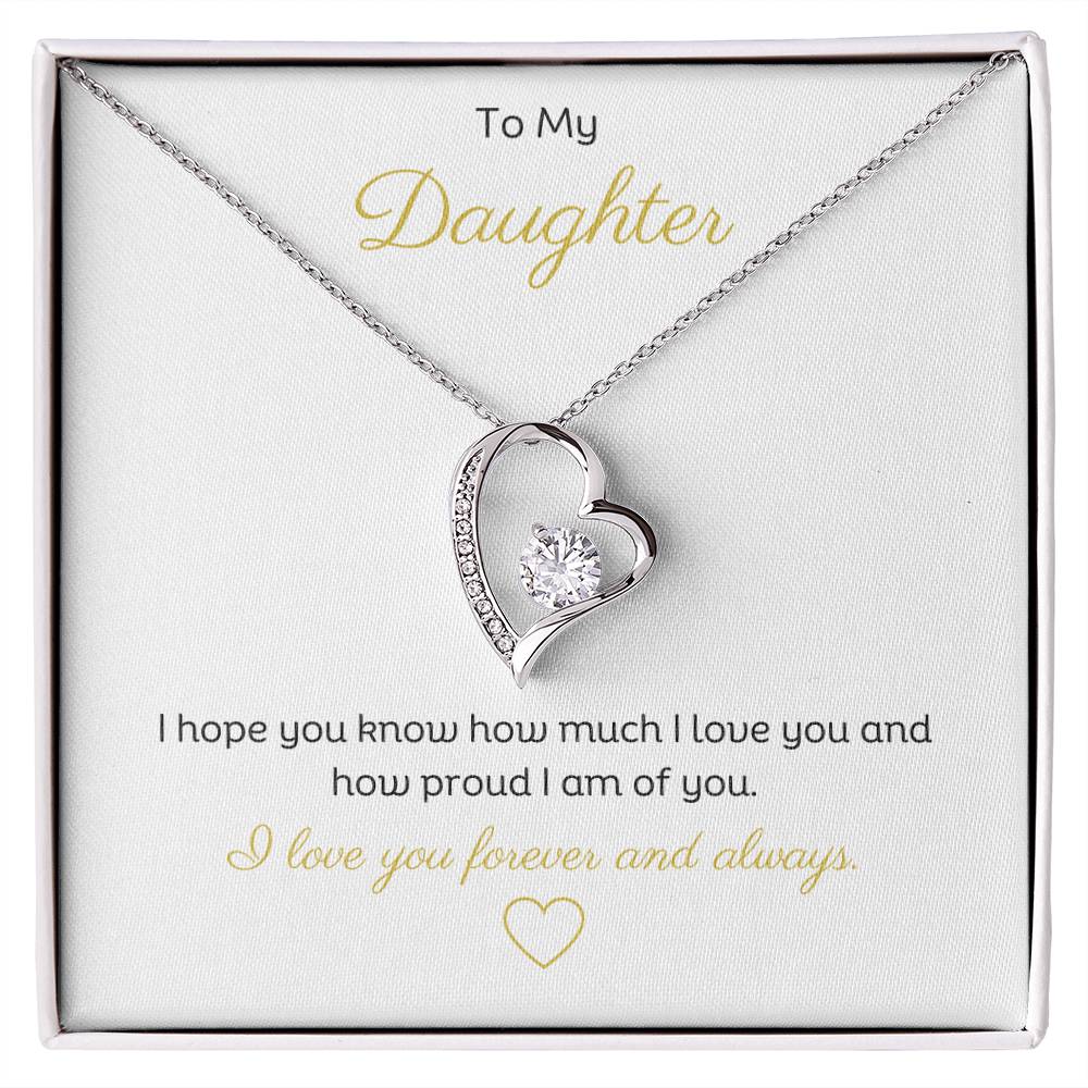 Personalised Daughter Message with Forever Love Heart Pendant Necklace 14k or 18k Gold.