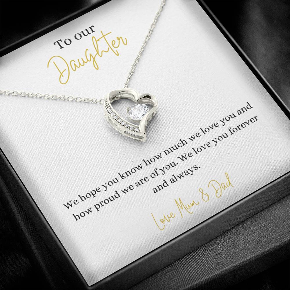 14k or 18k Finish Daughter Heart Pendant Necklace with Cubic Zirconia Crystals