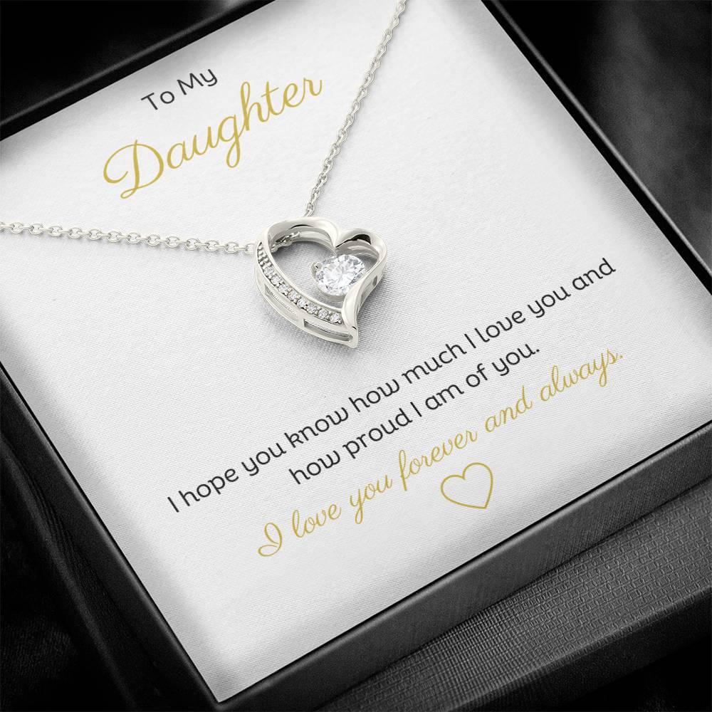 Personalised Daughter Message with Forever Love Heart Pendant Necklace 14k or 18k Gold.