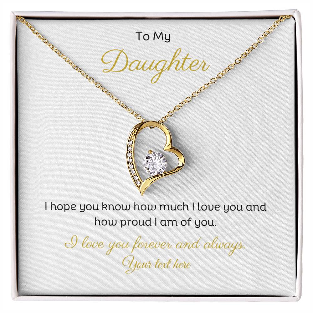 Personalised Daughter Message with Forever Love Heart Pendant Necklace 14k or 18k Gold. Add your own love from name.