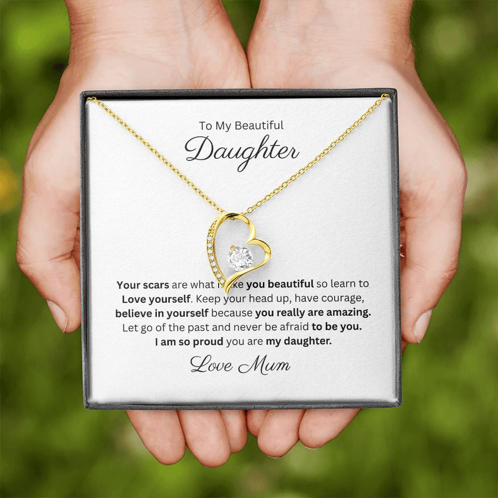 To My Beautiful Daughter Forever Love Heart Pendant Necklace