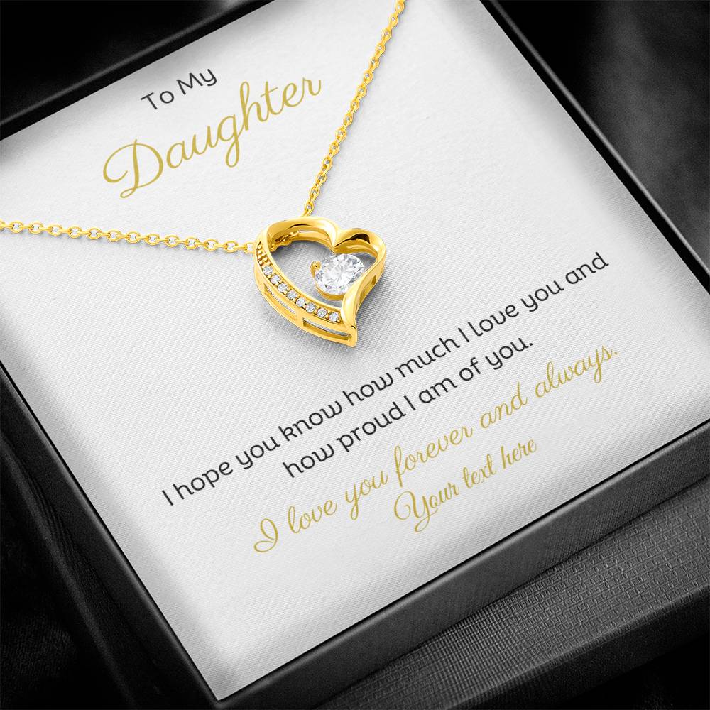 Personalised Daughter Message with Forever Love Heart Pendant Necklace 14k or 18k Gold. Add your own love from name.