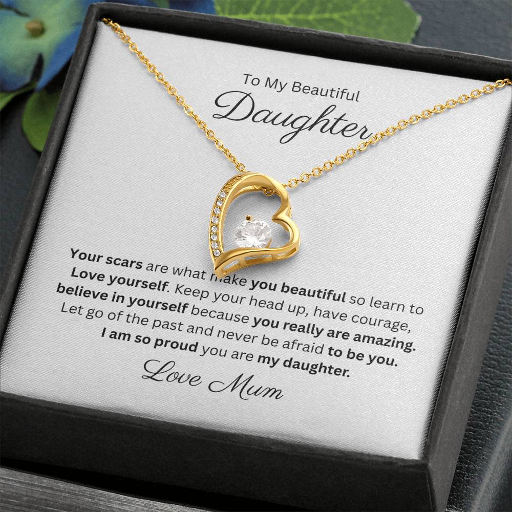 Beautiful Daughter Forever Love Heart Pendant Necklace 14k or 18k Gold