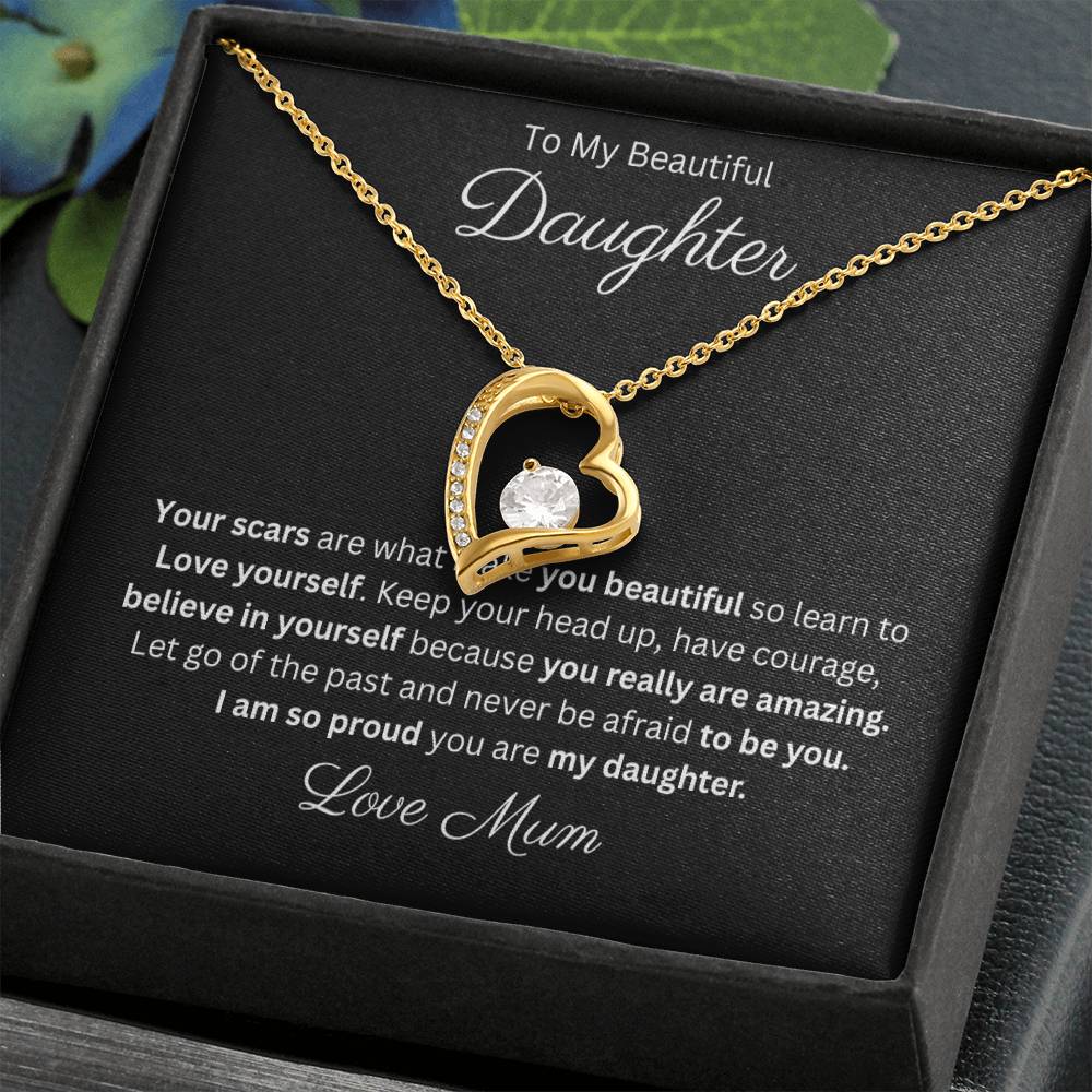 Beautiful Daughter Forever Love Heart Pendant Necklace 14k or 18k Gold