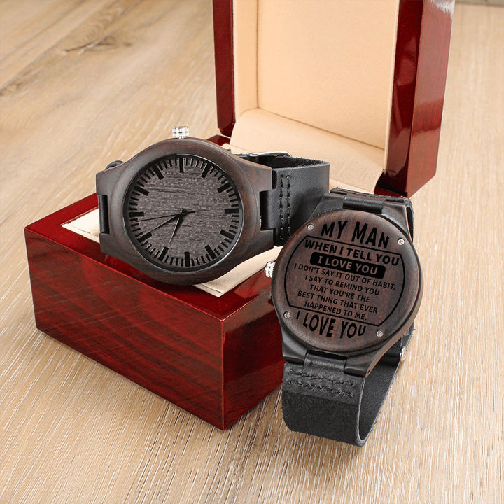 My Man Engraved Wooden Watch