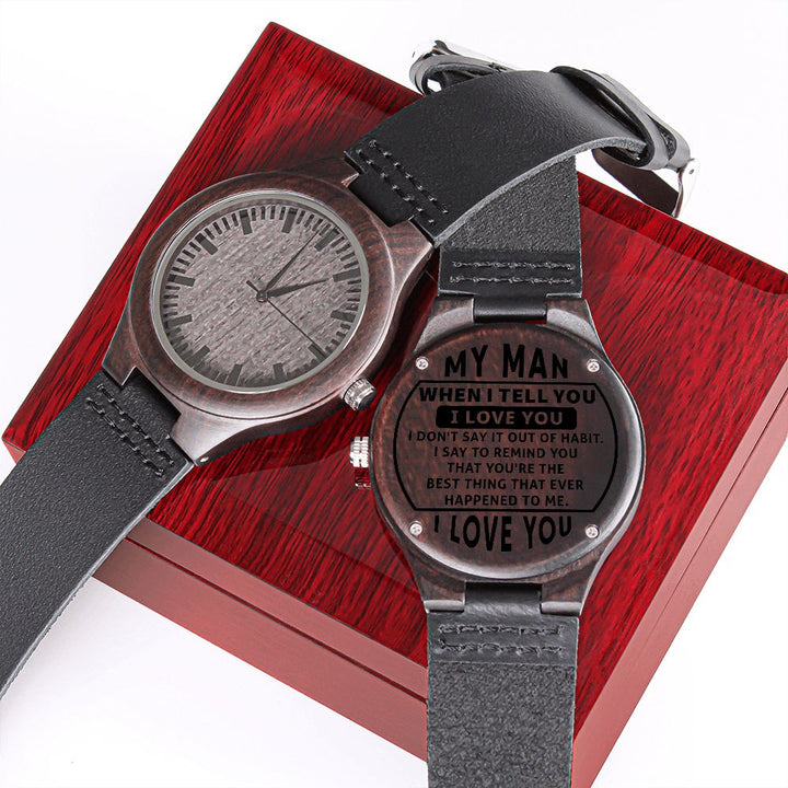 My Man Engraved Wooden Watch