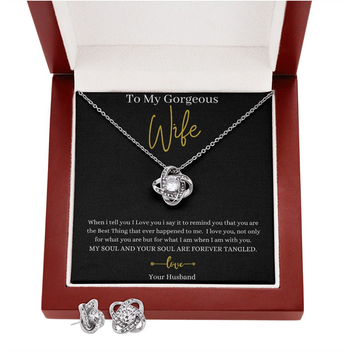 14k white gold finish Pendant necklace earring set for wife with round cut cubic zirconia crystals