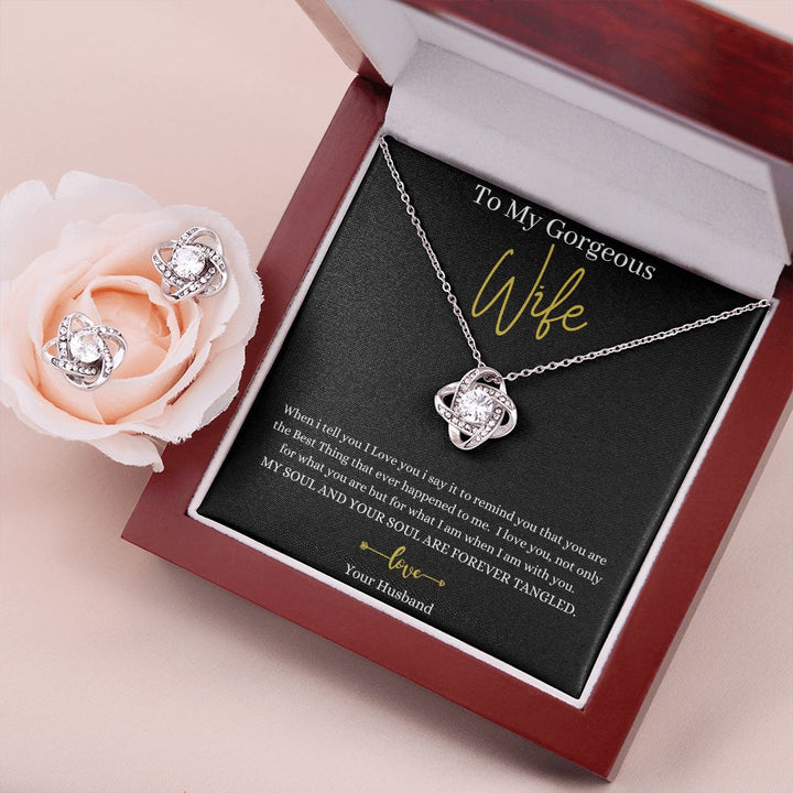 14k white gold finish Pendant necklace earring set for wife with round cut cubic zirconia crystals