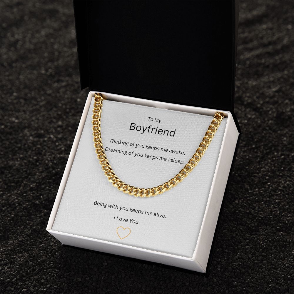 Mens cuban link chain necklace. Polished stainless steel or 14K yellow gold, a perfect jewellery gift for your man, soulmate, boyfriend or partner.