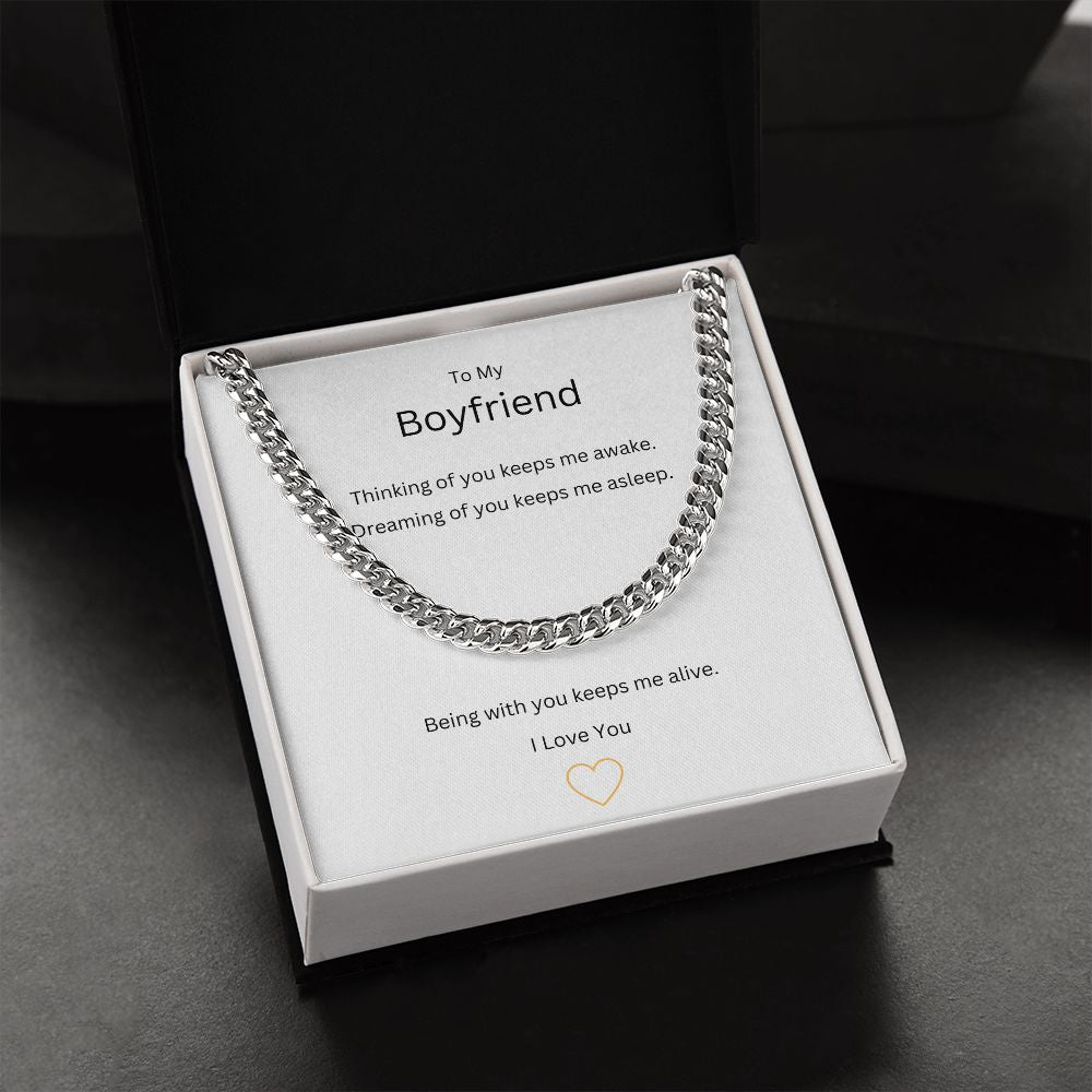 Mens cuban link chain necklace. Polished stainless steel or 14K yellow gold, a perfect jewellery gift for your man, soulmate, boyfriend or partner.