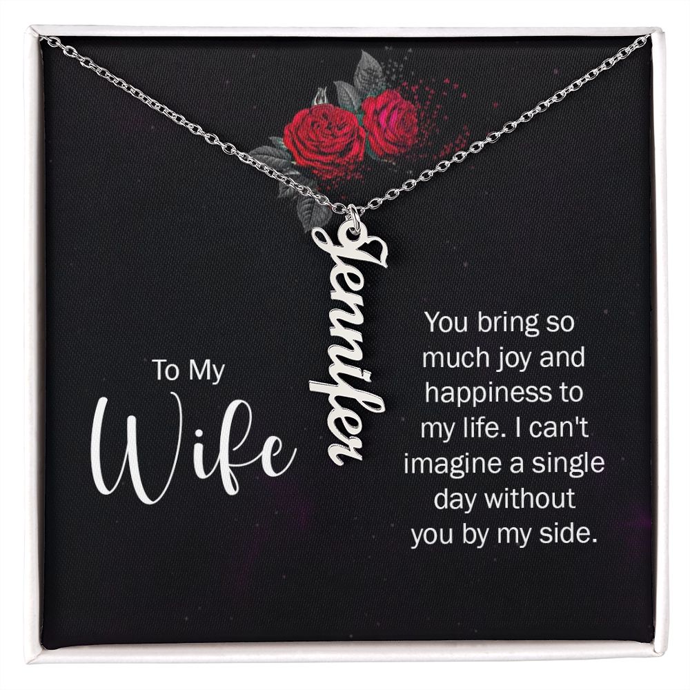 Personalised Vertical name pendant necklace with message card for wife